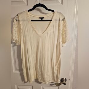 Torrid Ivory Lace Sleeve V-Neck Top